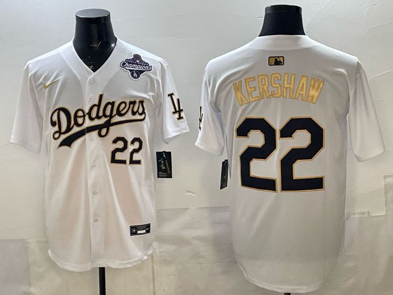 Men Los Angeles Dodgers #22 Kershaw White Gold Game 2026 Nike MLB Jersey 008